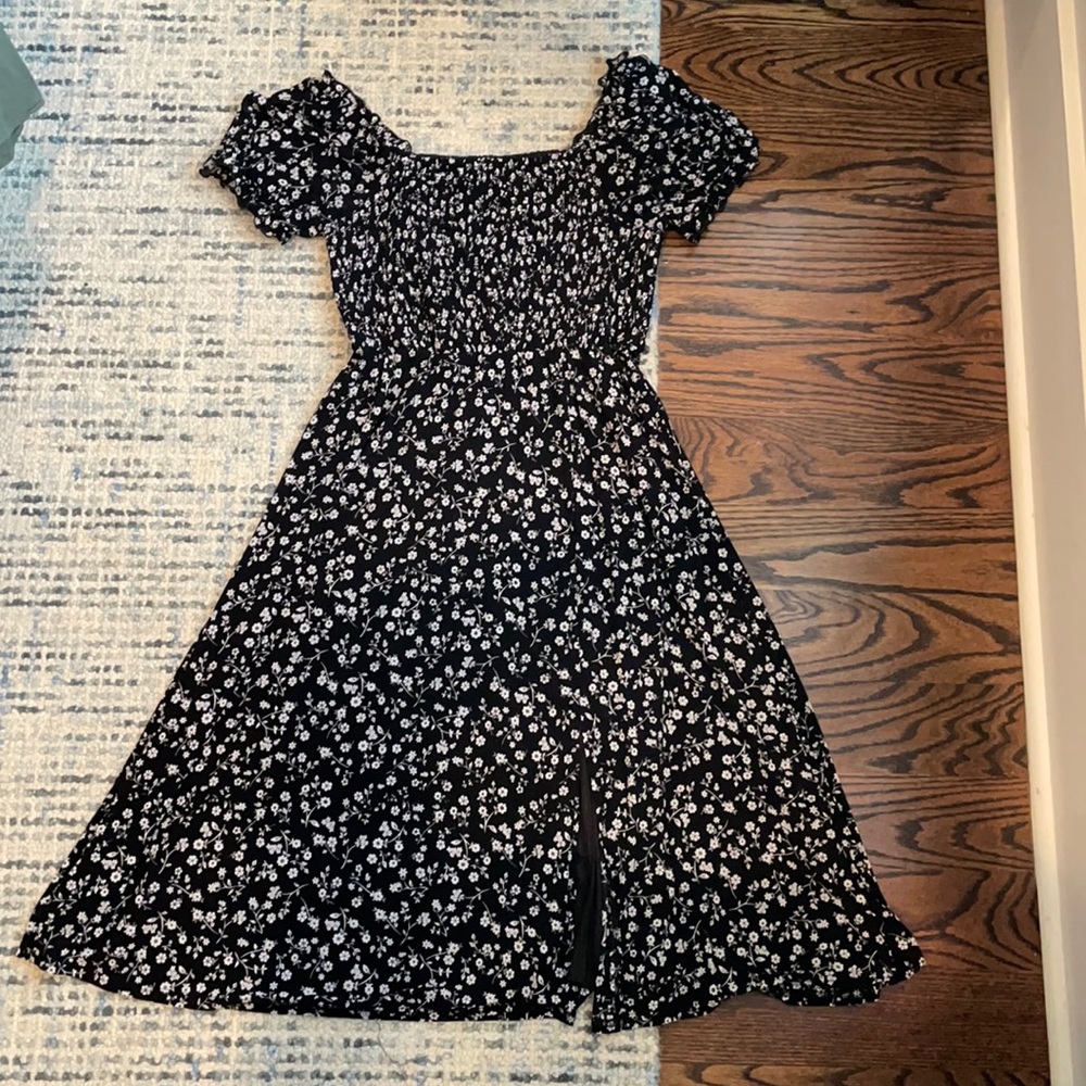 Black with white flowers flowing dress